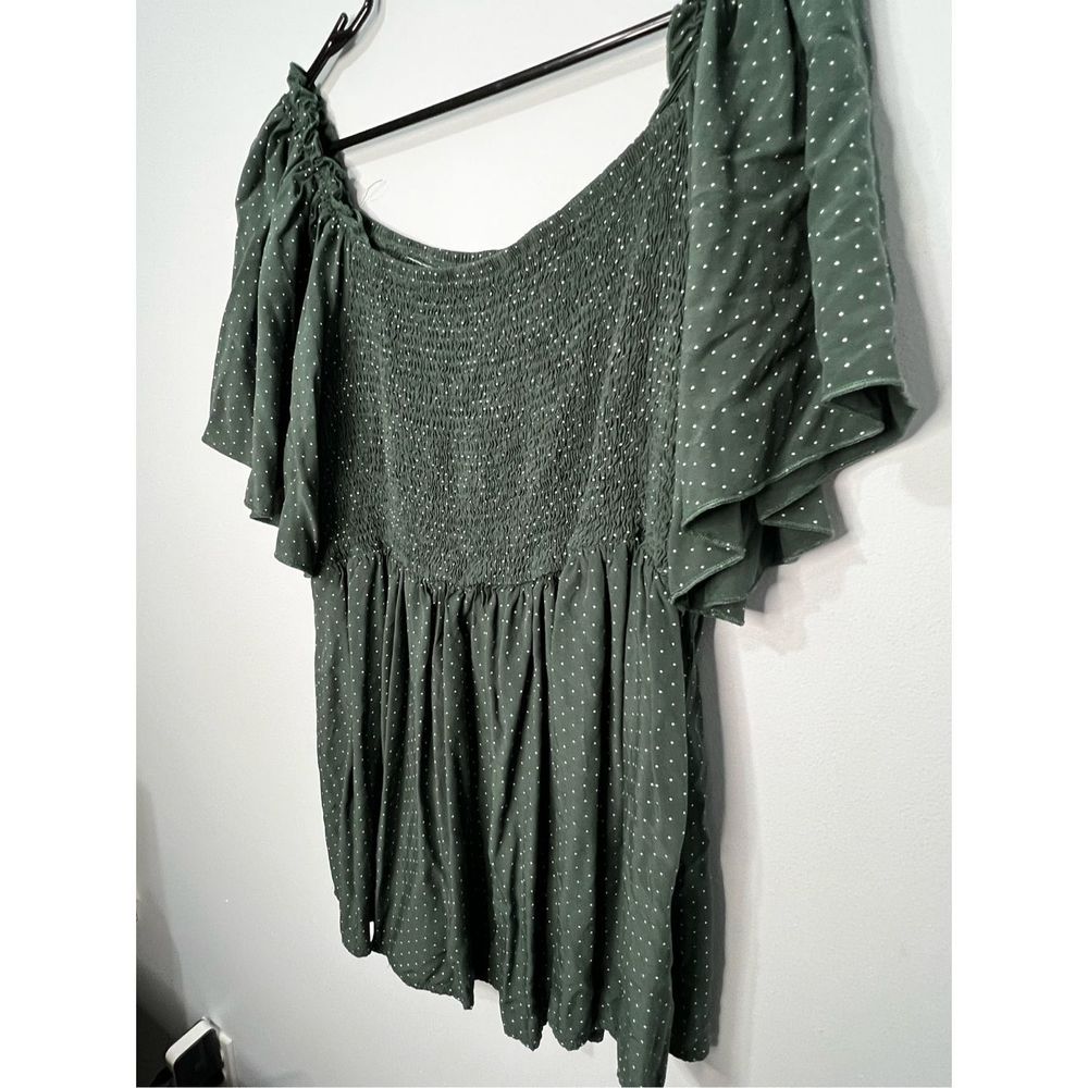 Green Polka Dot Blouse Size XL Summer Top Spring Top Cute Shirt